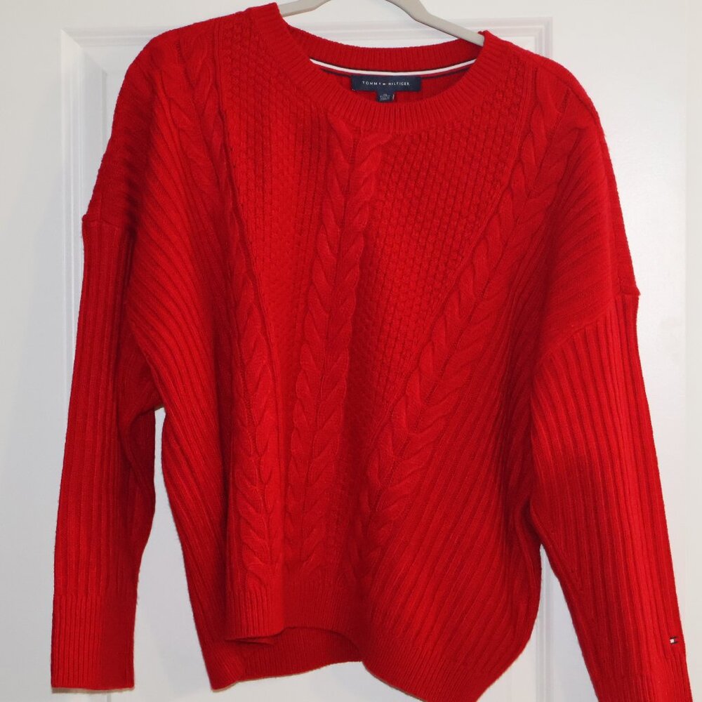 Tommy Hilfiger Cable Knit Crewneck Sweater Red XL